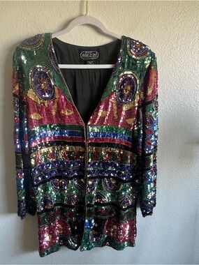 Joseph Le Bon Vintage Multicolor Sequin Silk Jacket Size M